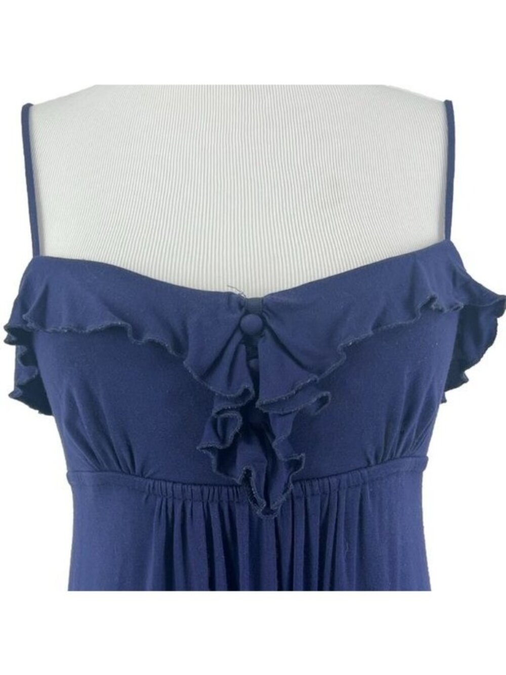 VTG Navy Blue Ruffle Hem Empire Waist Maxi Dress | Dark Coquette Romantic Grunge - Picture 4 of 16